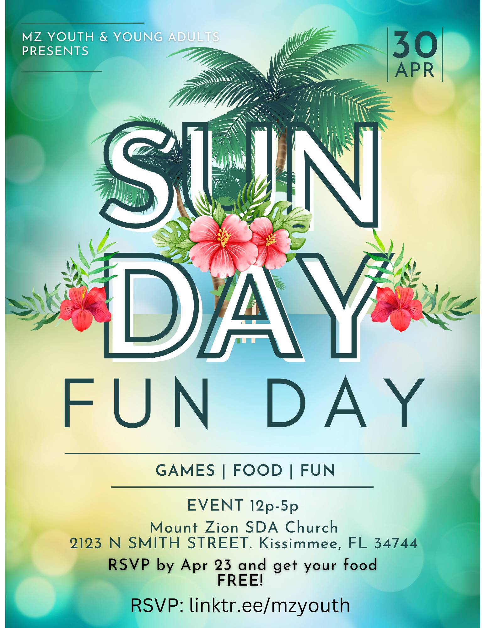 Advertisement for Sunday Fun Day at Mt Zion SDA Church